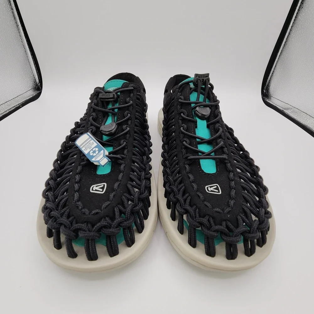 Keen Uneek Sport Fisherman Sandals Mens Size 10 Black Bright Aqua Boat Shoes NEW